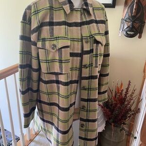 BP Plaid Shirt Jacket in Black, Tan, and Green